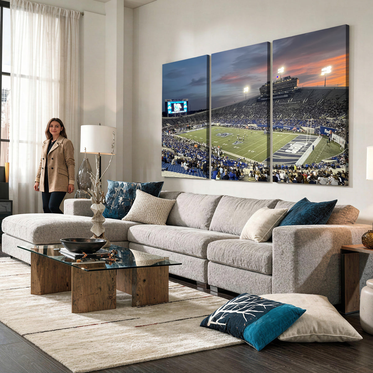 64409-PAN-FL-20X10 - Memphis Tigers Football Team Print - Memphis Simmons Bank Liberty Stadium Wall Art Canvas Print