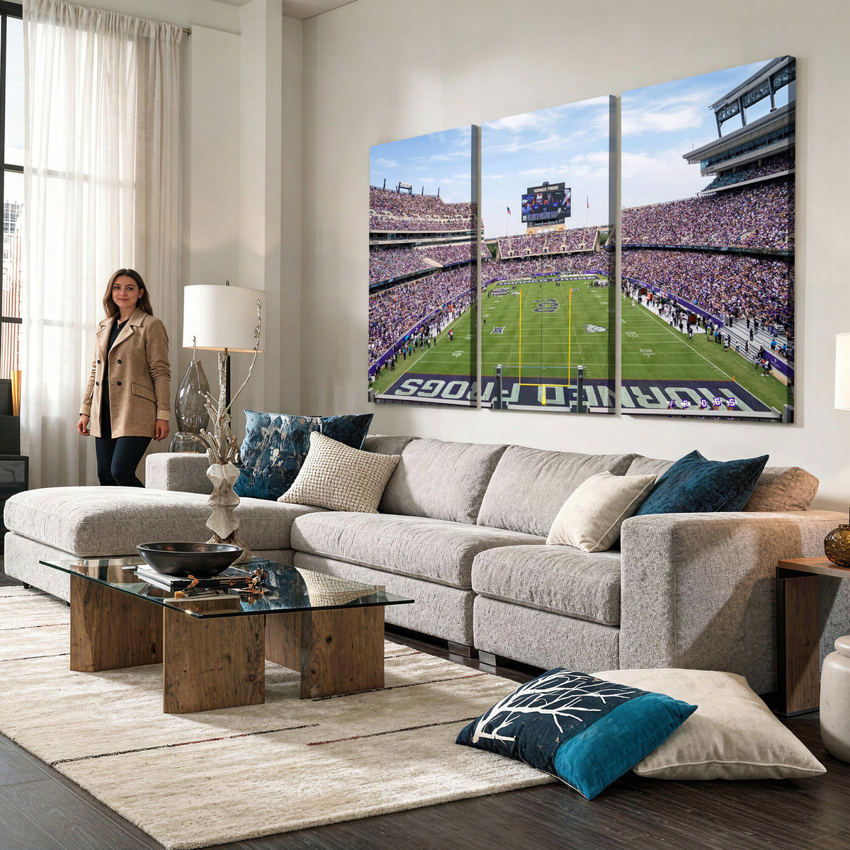 27650-PAN-FL-20X10 - TCU Horned Frogs Football Team Print - Fort Worth Amon G. Carter Stadium Wall Art Canvas Print