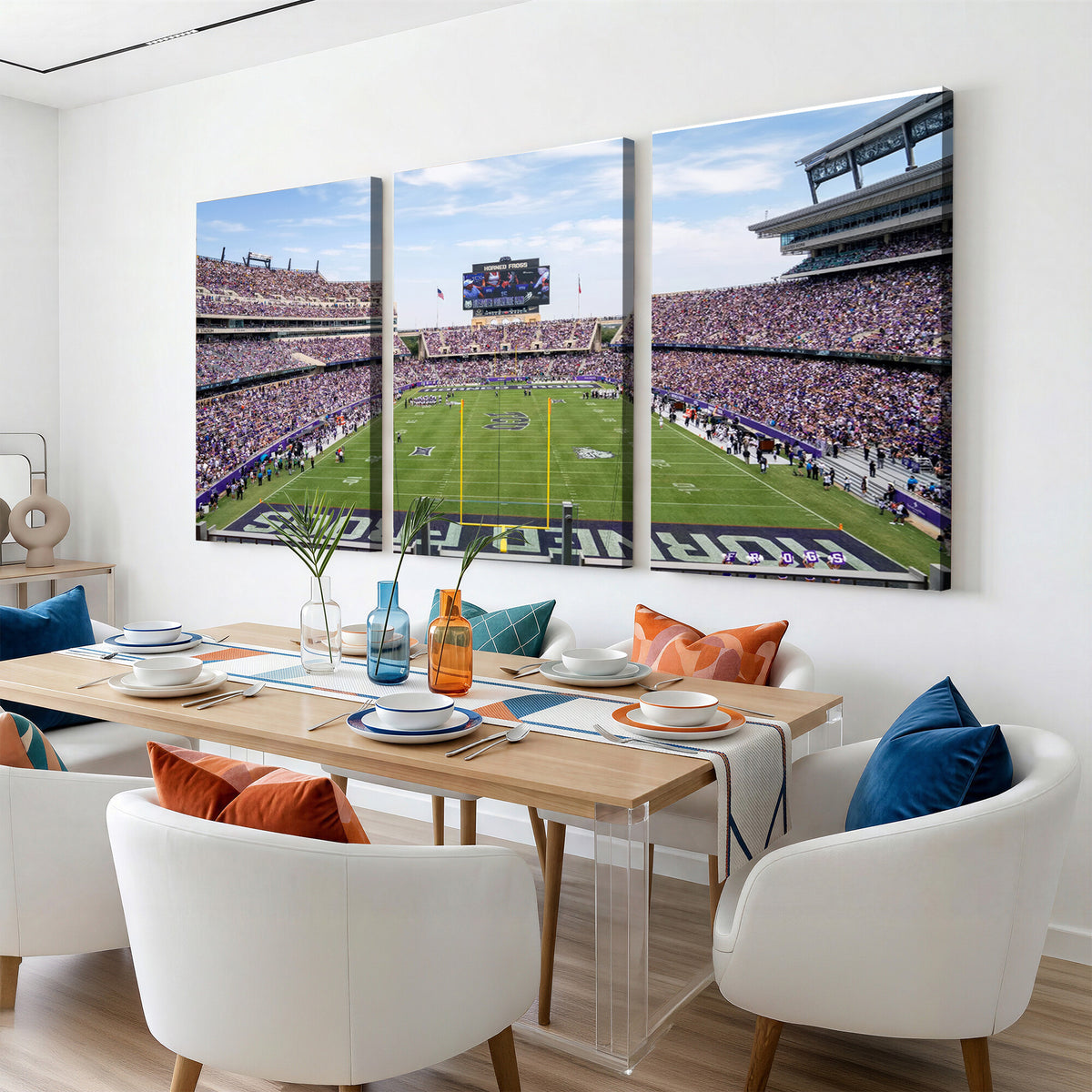 27650-MGV-CV-36X24 - TCU Horned Frogs Football Team Print, Fort Worth Amon G. Carter Stadium, Framed and Ready to Hang