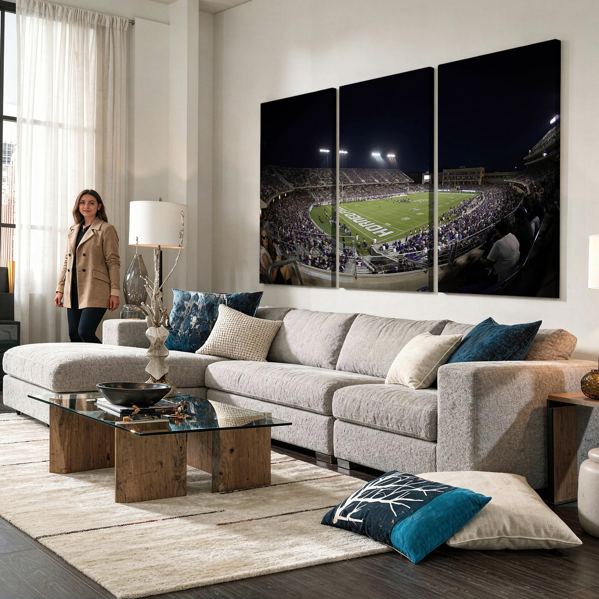 59222-PAN-FL-20X10 - TCU Horned Frogs Football Team Print - Fort Worth Amon G. Carter Stadium Wall Art Canvas Print.