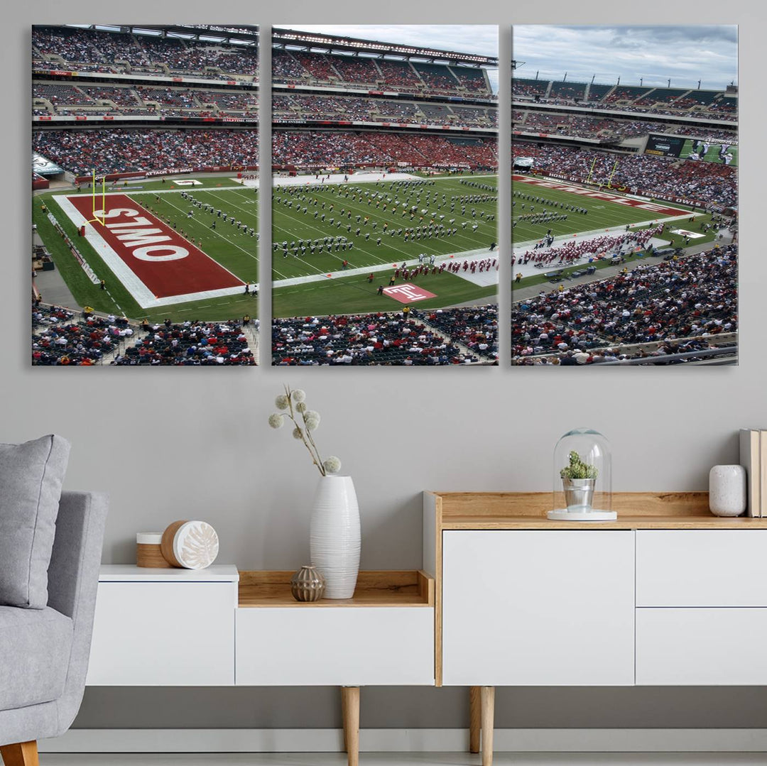 Aerial view wall art of Lincoln Financial Field during a Temple Owls game.