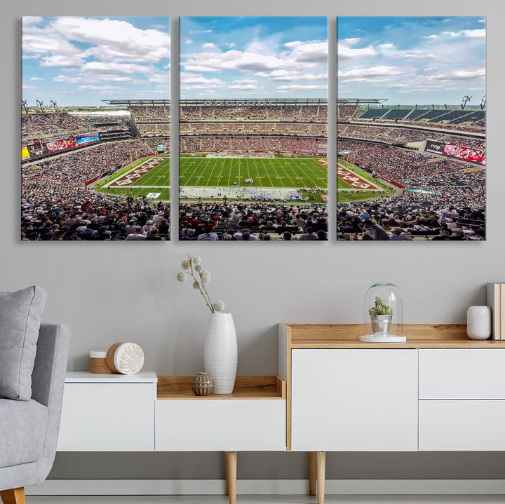 The Temple University Owls Athletics canvas print of a game at Lincoln Financial Field.