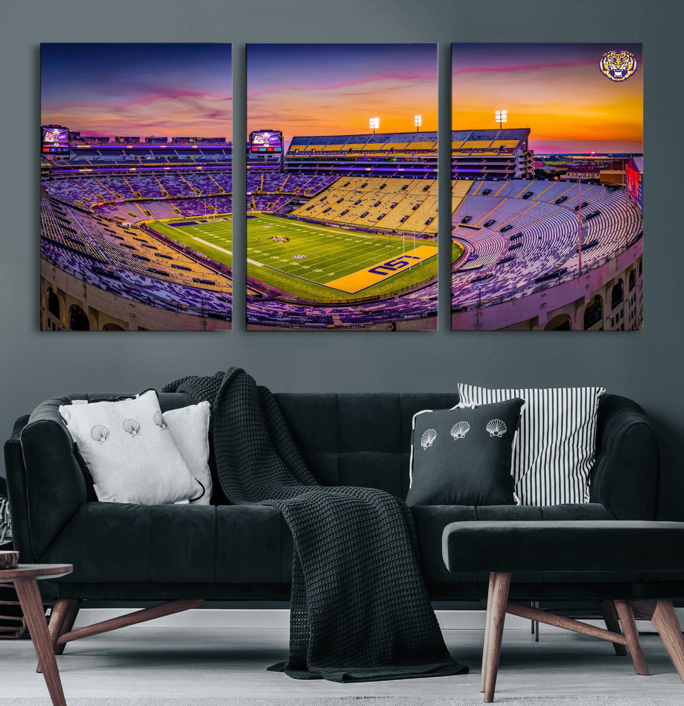 93538-MGV-CV-60X30-3P-The Louisiana State University Tigers Football Team Print - Baton Rouge Tiger Stadium Wall Art