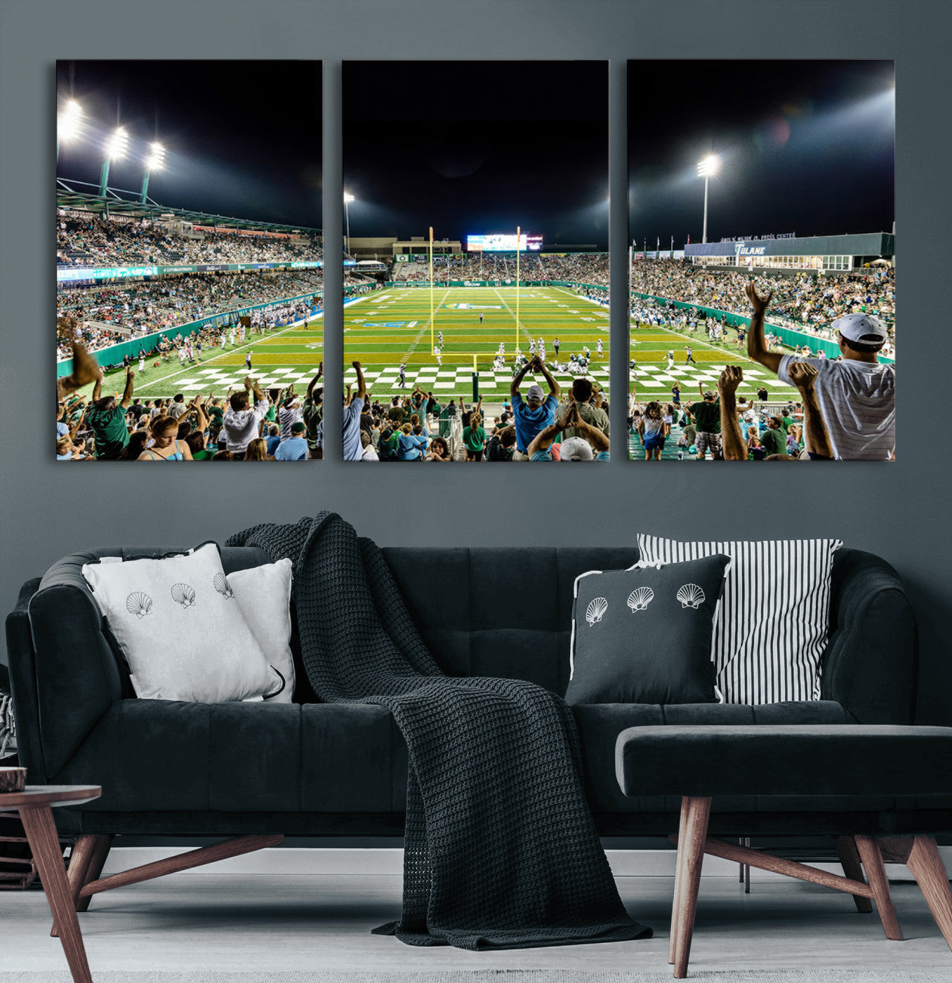 56448-MGV-CV-60X30-3P-The Tulane University Green Wave Football Team Print - New Orleans Yulman Stadium Wall Art Canvas
