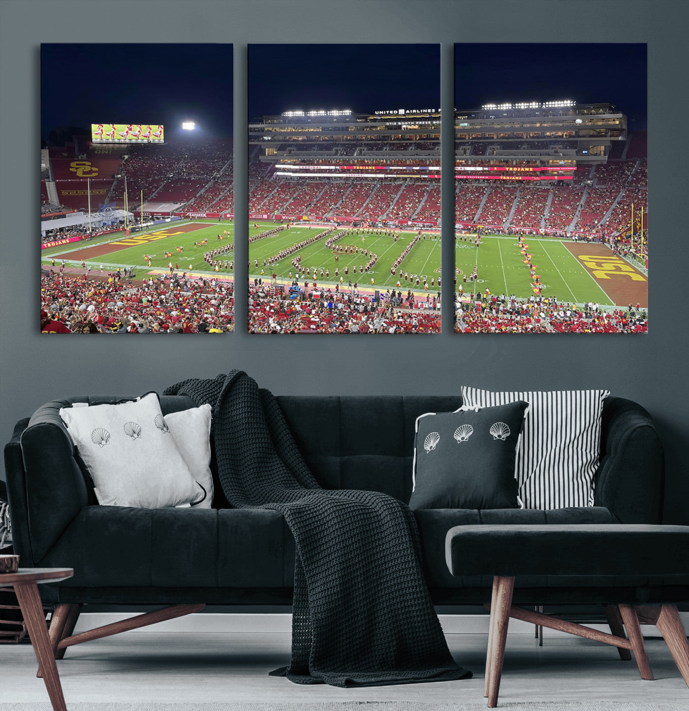26280-MGV-CV-60X30-3P-The University of Southern California USC Trojans Football Team Print - Los Angeles Memorial