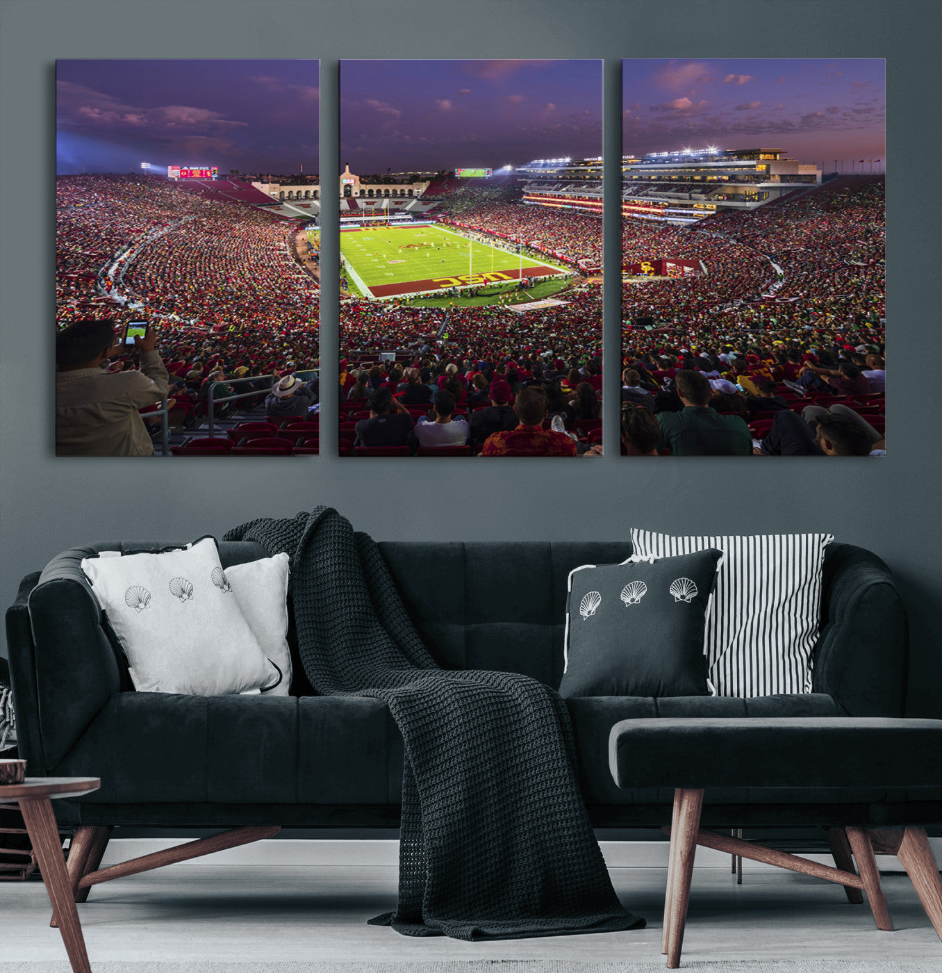 73373-MGV-CV-60X30-3P-The University of Southern California USC Trojans Football Team Print - Los Angeles Memorial