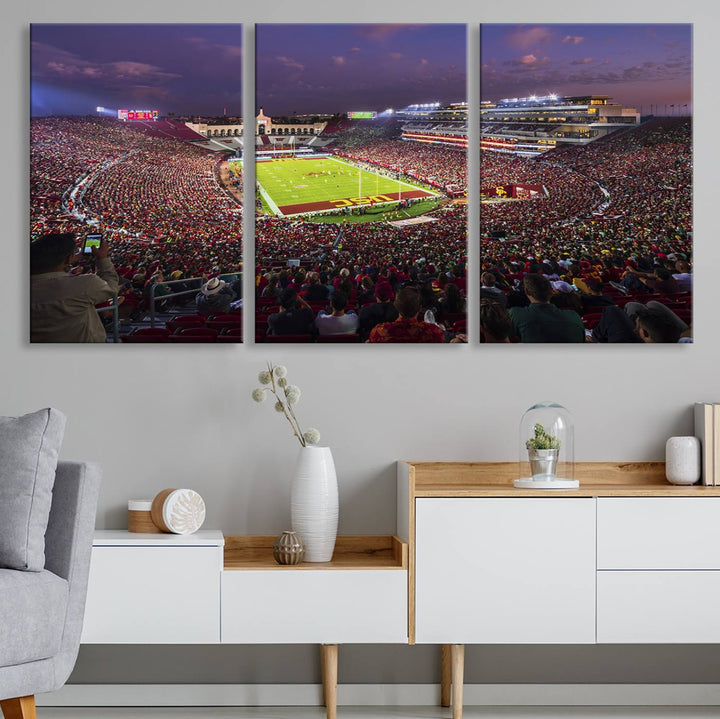 The University of Southern California USC Trojans Football Team Print - Los Angeles Memorial Coliseum Stadium Wall Art Canvas Print