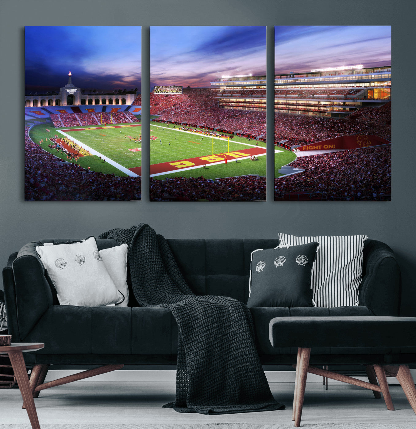 MGV-CV-60X30-3P - The University of Southern California USC Trojans Football Team Print - Los Angeles Memorial