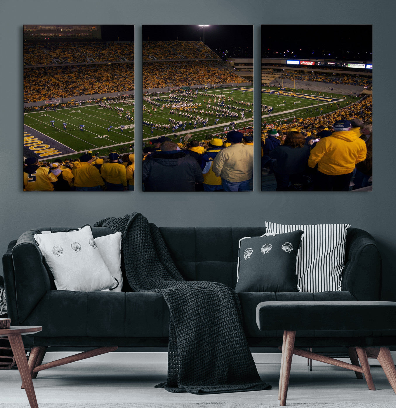 58154-MGV-CV-60X30-3P-West Virginia Uni Mountaineers Football Team Print - Milan Puskar Stadium Canvas Print Wall Art,