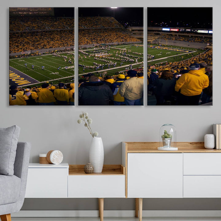 West Virginia Uni Mountaineers Football Team Print - Milan Puskar Stadium Canvas Print Wall Art, Morgantown Print