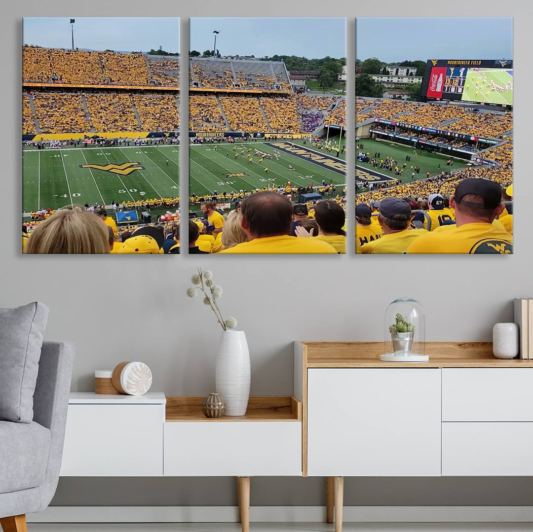 West Virginia University Mountaineers Football Team Print - Milan Puskar Stadium Canvas Print Wall Art, Morgantown Print