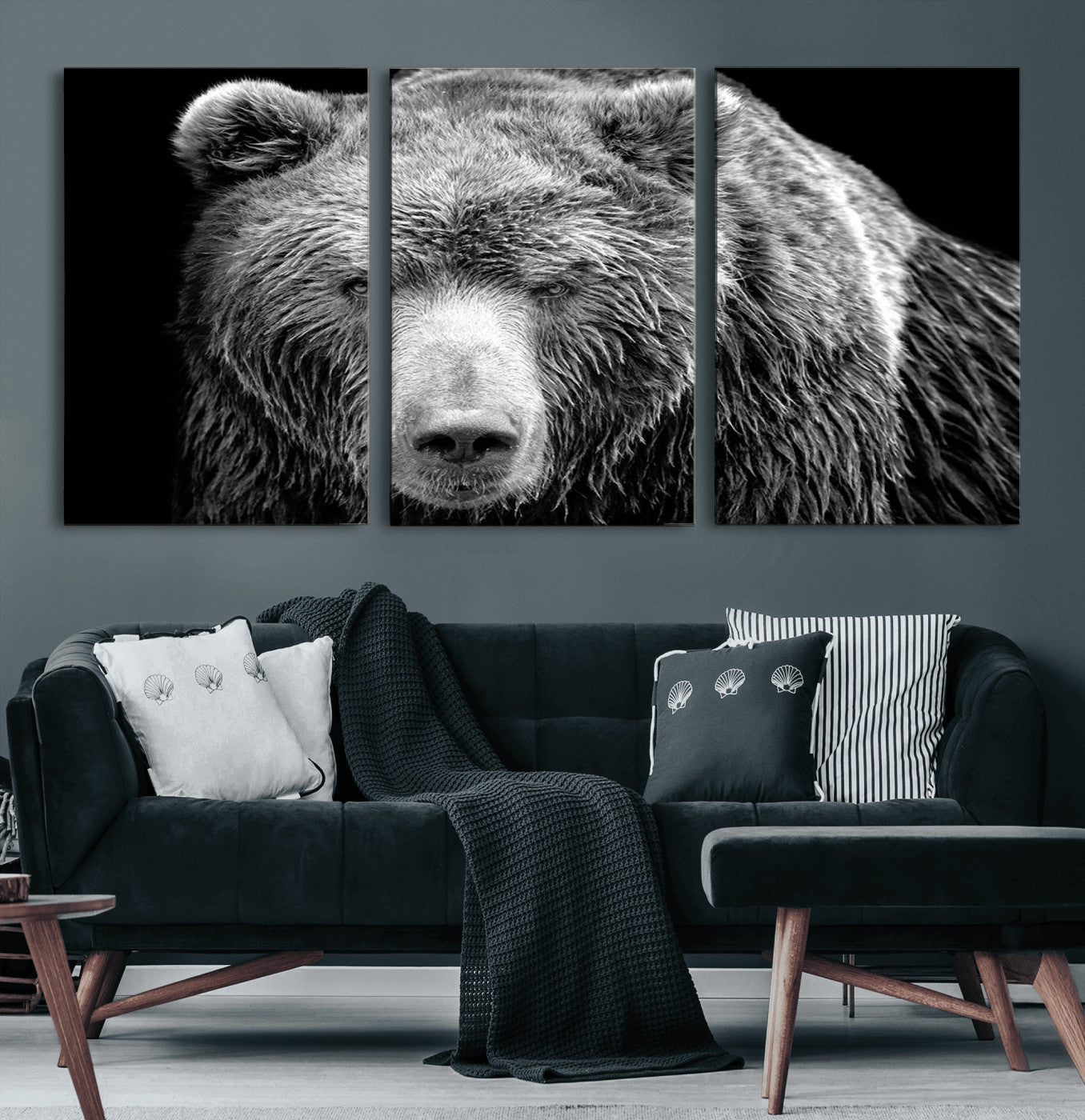 70851-MGV-CV-60X30-3P-399 Grizzly Bear Canvas Print | Ready to Hang Wall Art | Rustic Farmhouse & Cabin Decor | Wildlife