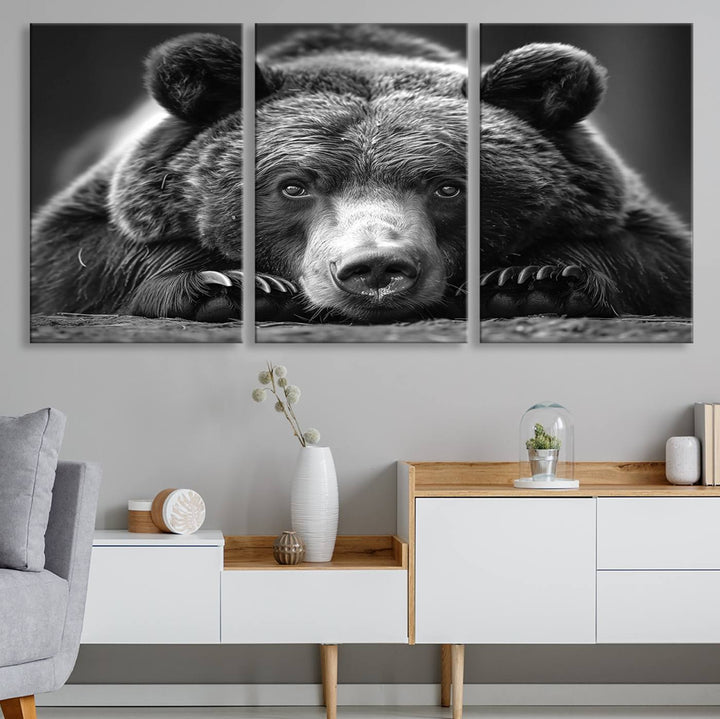 Resting Grizzly Bear Canvas Print | Ready to Hang Wall Art | Rustic Cabin & Farmhouse Decor | Wildlife Art