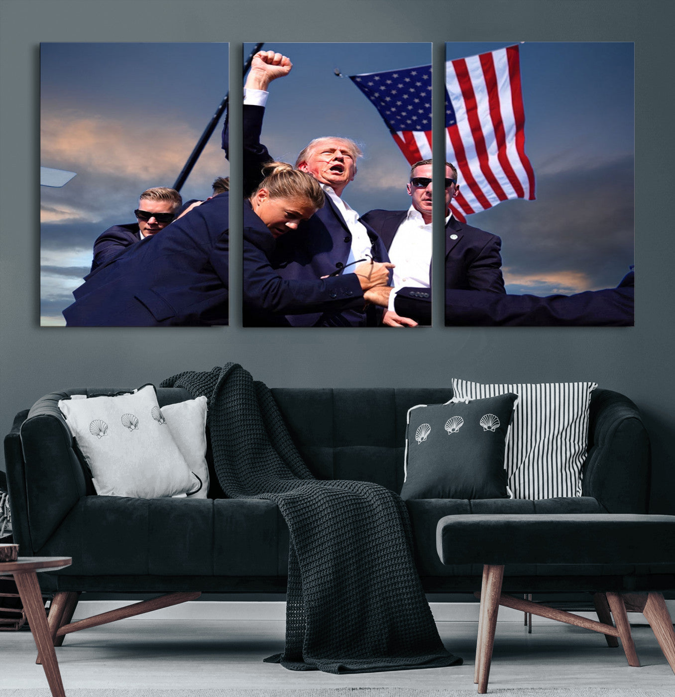 MGV-CV-60X30-3P - Donald Trump Assassination Attempt Wall Art Print, Trump Historic Footage - Iconic Reaction by Trump