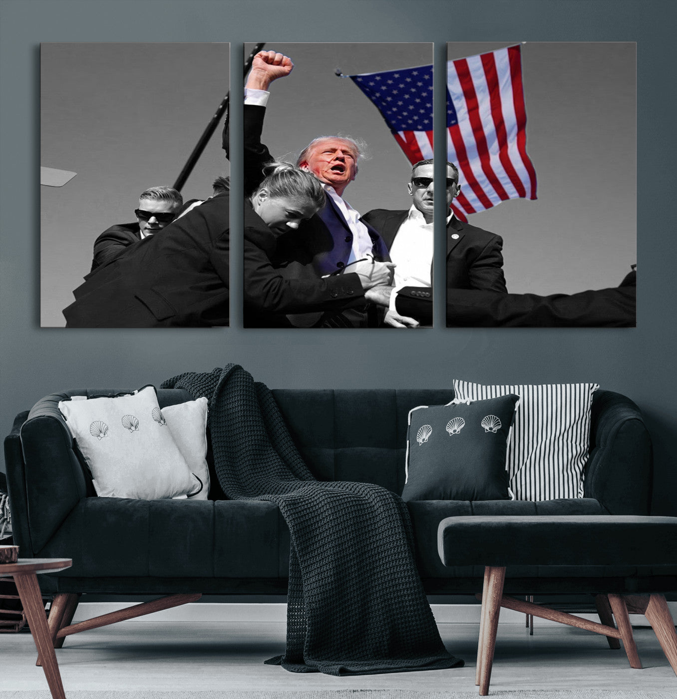 MGV-CV-60X30-3P - Donald Trump Assassination Attempt Wall Art Print, Trump Historic Footage - Iconic Reaction by Trump
