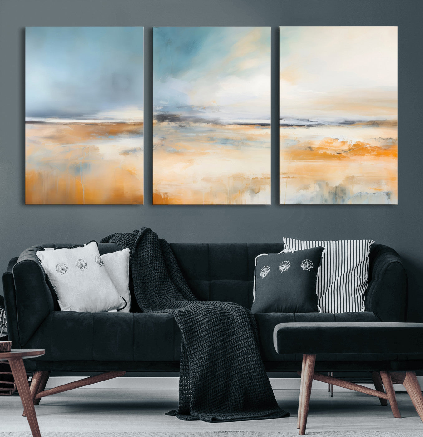 guzelmis-sharpen-MGV-CV-60X30-3P-Abstract Landscape Wall Art Canvas Print - Warm Tones of Orange and Blue, Modern Framed Art for Home