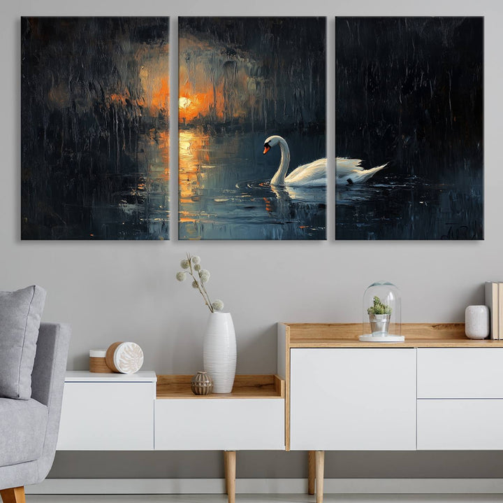 Abstract Swan on Water Wall Art Canvas Print - Elegant Nature Scene for Modern Home Decor