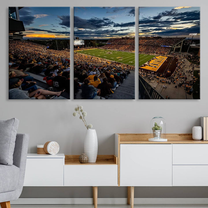 Cowboy Football War Memorial Stadium Wall Art | Ready to Hang Canvas Print of College Football Stadium at Sunset | Perfect for Sports Fans and Football Enthusiasts