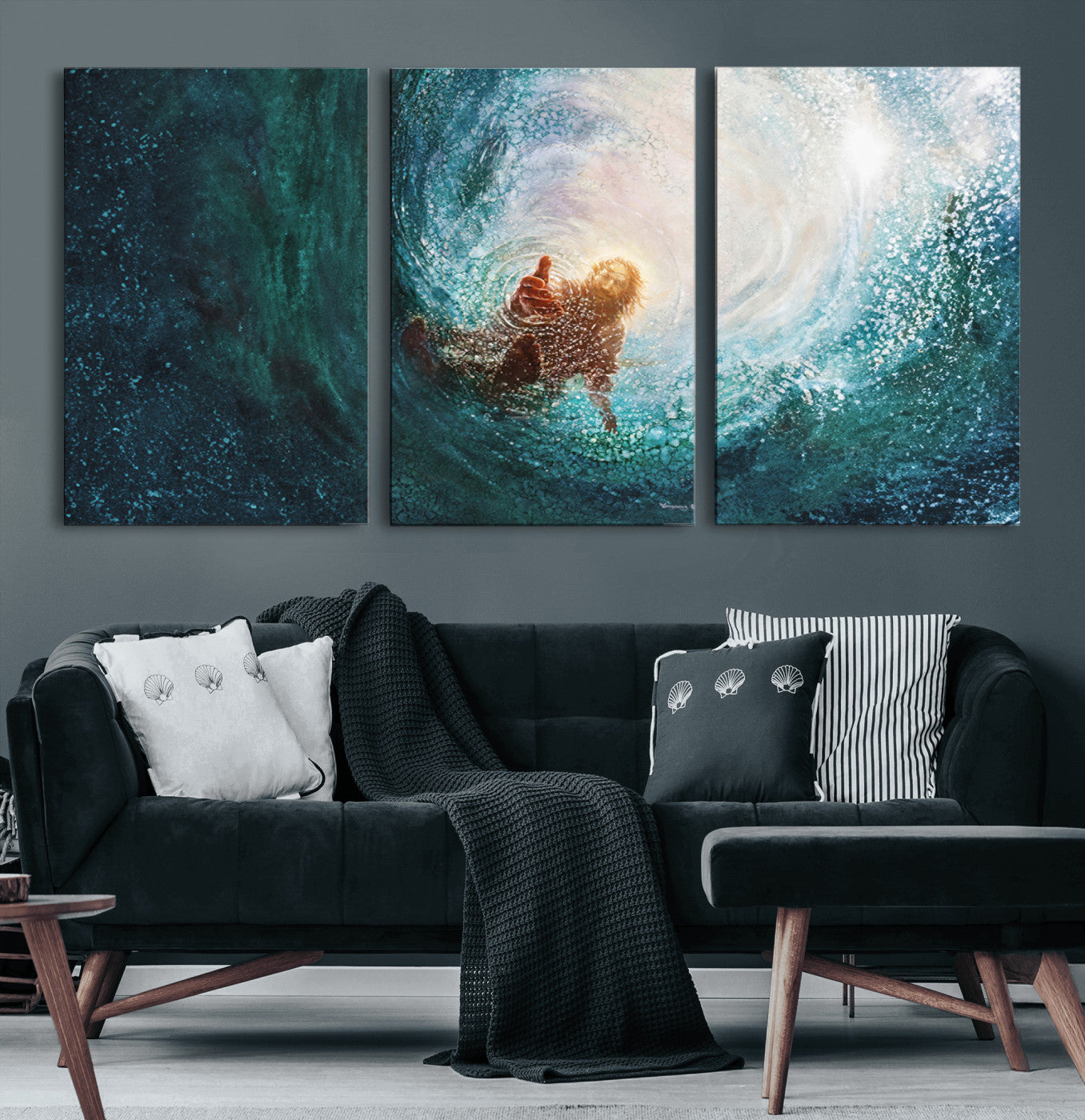 MGV-CV-60X30-3P - Powerful Jesus Canvas Print - Hand of Salvation, Inspirational Wall Art - Framed, Ready to Hang for