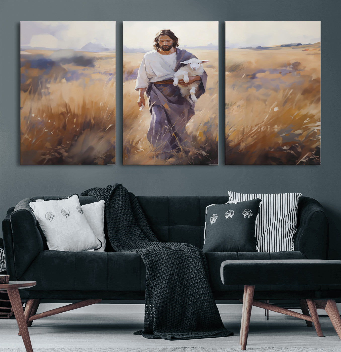 MGV-CV-60X30-3P - Jesus the Good Shepherd Wall Art Canvas Print - Lost Lamb Print for Prayer Room Decor