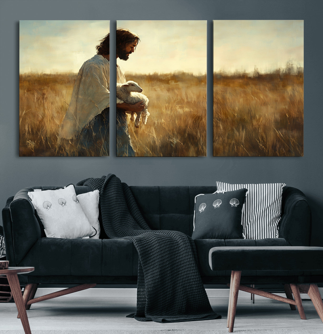 53873-MGV-CV-60X30-3P-Jesus the Good Shepherd Wall Art Canvas Print - Inspirational Christian Religious Print for Prayer