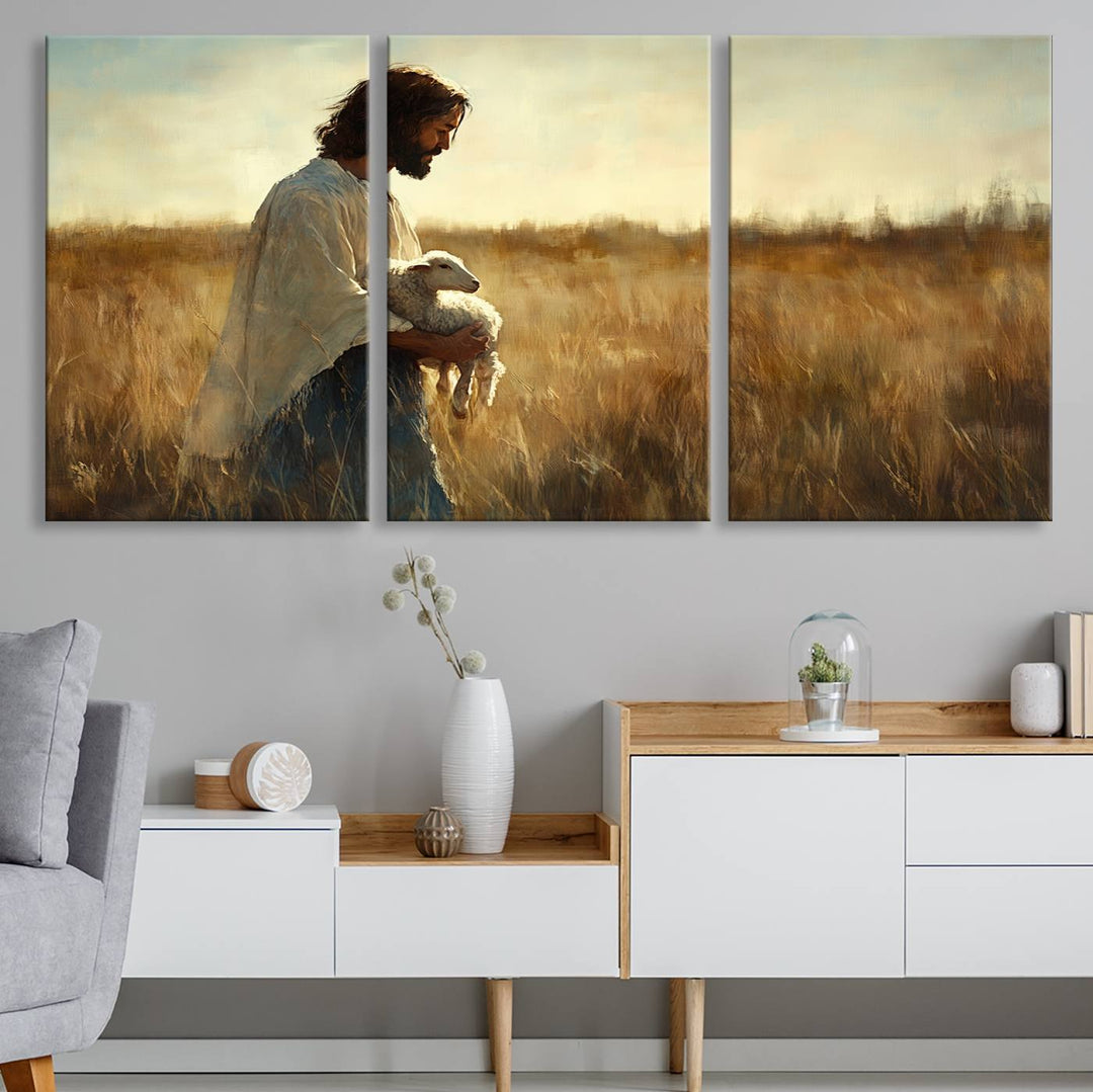 Jesus the Good Shepherd Wall Art Canvas Print - Inspirational Christian Religious Print for Prayer Room Decor