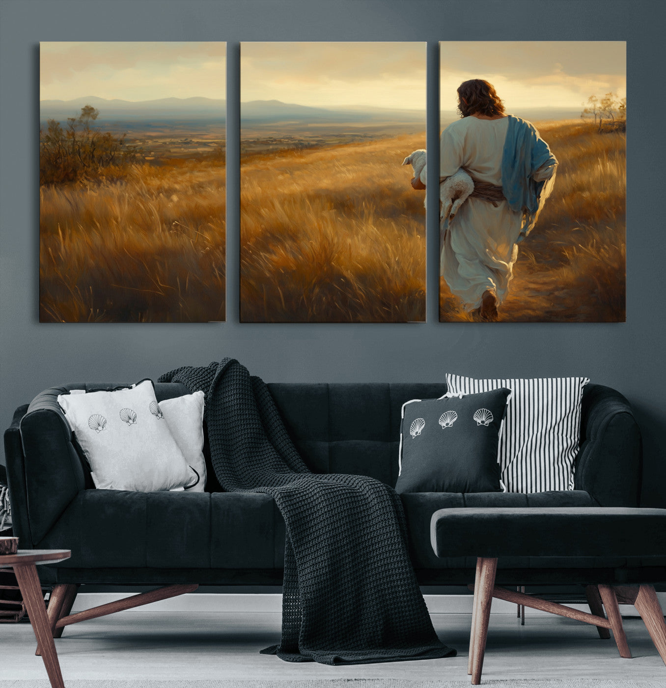 53029-MGV-CV-60X30-3P-Jesus the Good Shepherd Wall Art Canvas Print - Inspirational Christian Religious Print for Prayer