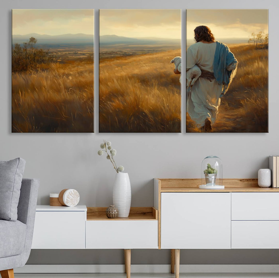 Jesus the Good Shepherd Wall Art Canvas Print - Inspirational Christian Religious Print for Prayer Room Decor