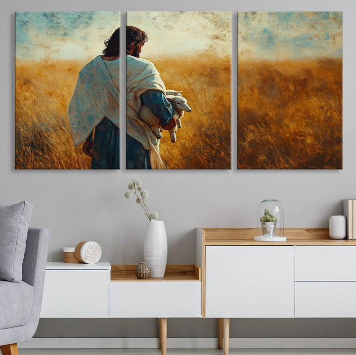 Jesus the Good Shepherd Wall Art Canvas Print - Inspirational Christian Religious Print for Prayer Room Decor