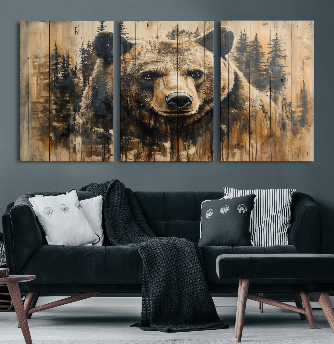 MGV-CV-60X30-3P - Majestic Grizzly 399 Bear Wall Art | 3-Panel Rustic Canvas Print for Living Room, Office, or Cabin