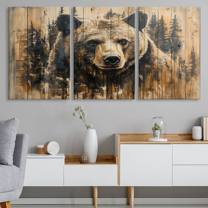 Rustic Bear Wall Art Canvas Print | Framed & Ready to Hang | Rustic Animal Artwork for Living Room, Office, Cabin, or Nature-Inspired Décor