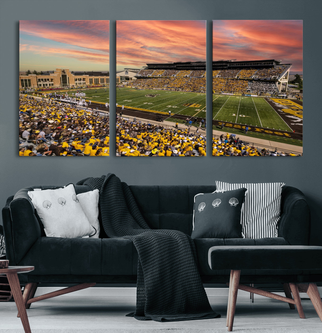 90508-MGV-CV-60X30-3P-University of Wyoming Cowboys Football Team Print - Laramie Jonah Field War Memorial Stadium Wall