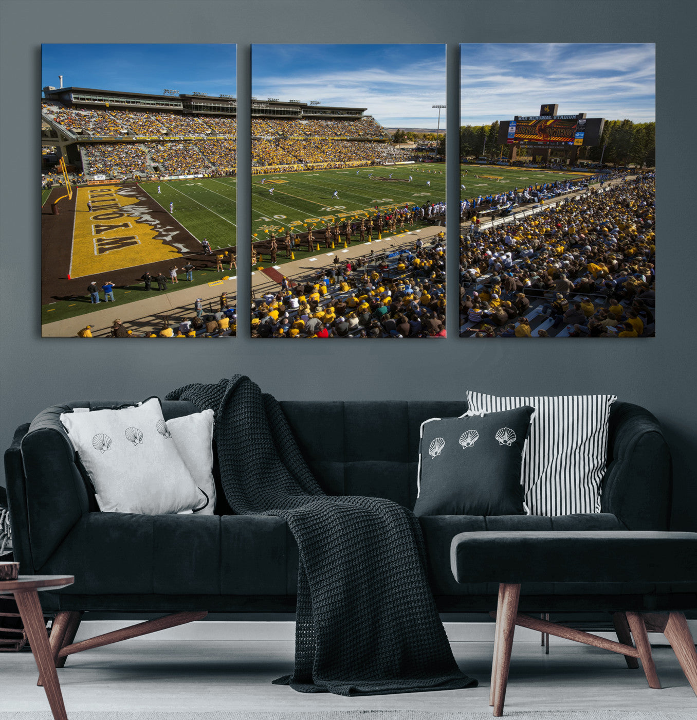 MGV-CV-60X30-3P - University of Wyoming Cowboys Football Team Print - Laramie Jonah Field War Memorial Stadium Wall