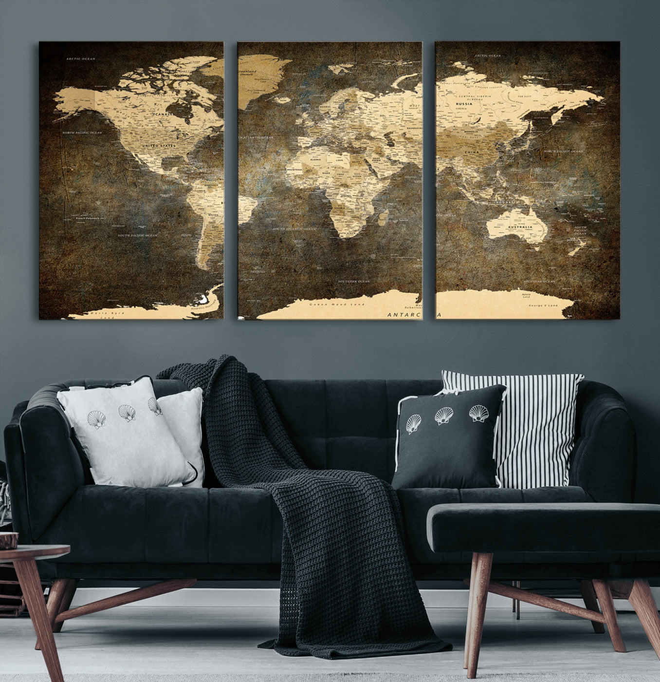 28268-MGV-CV-60X30-3P-Push Pin World Map Canvas Print – Travel Tracker Wall Art for Couples, Perfect Anniversary Gift for Home or Office Decor