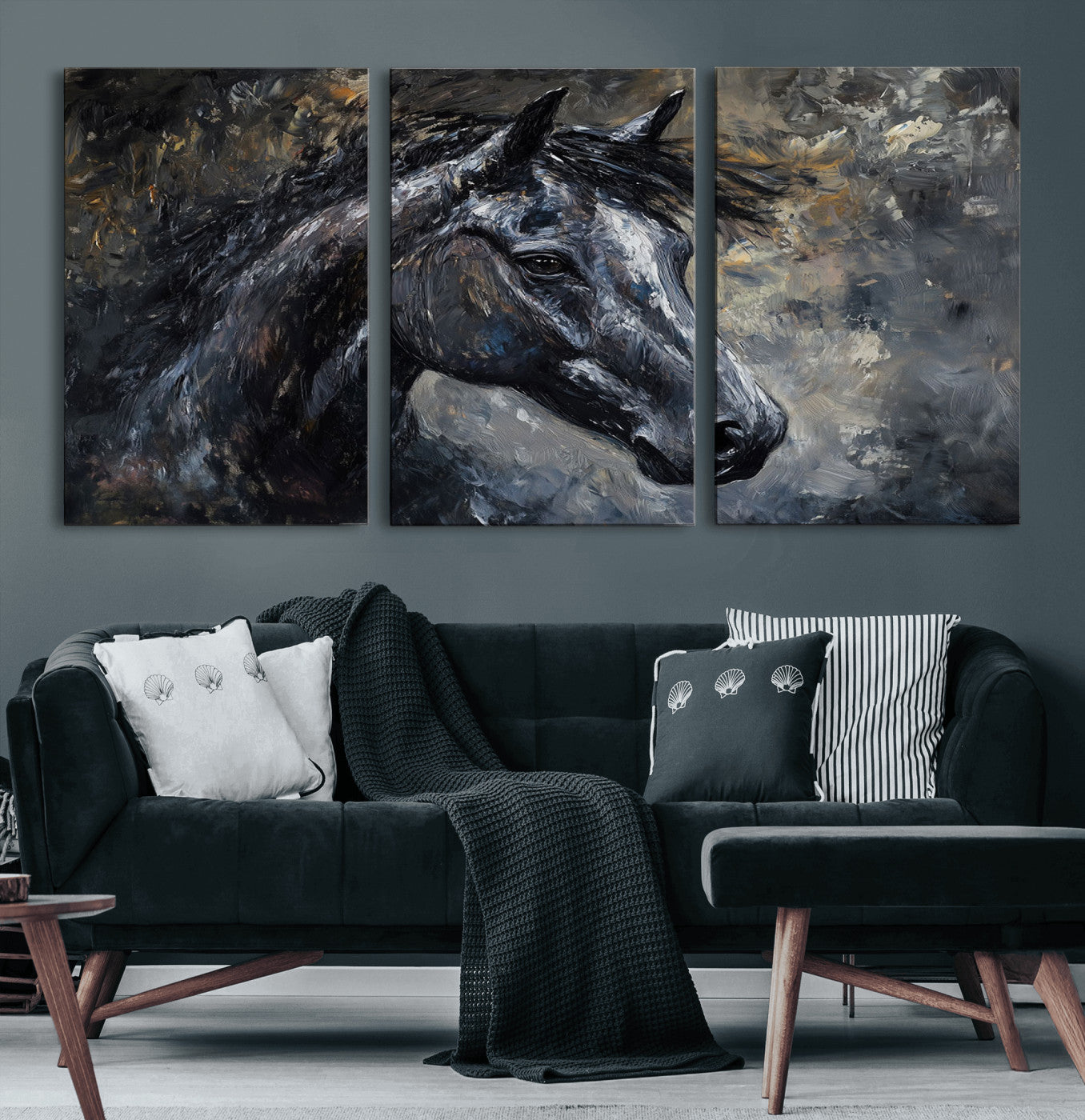 MGV-CV-60X30-3P - Large Abstract Horse Wall Art Canvas Print | Farmhouse Wall Decor | Rustic Horse Art | Western Cabin