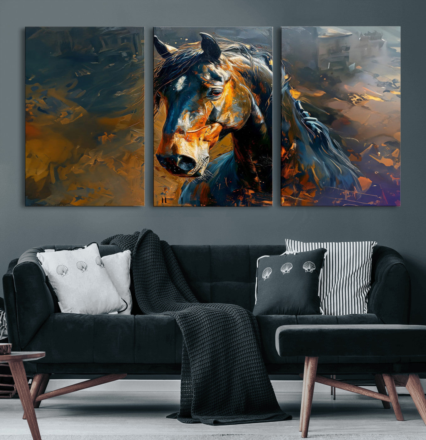 29909-MGV-CV-60X30-3P-Abstract Horse Wall Art Canvas Print | Farmhouse Wall Decor | Western Cabin Art | Rustic Horse Decor