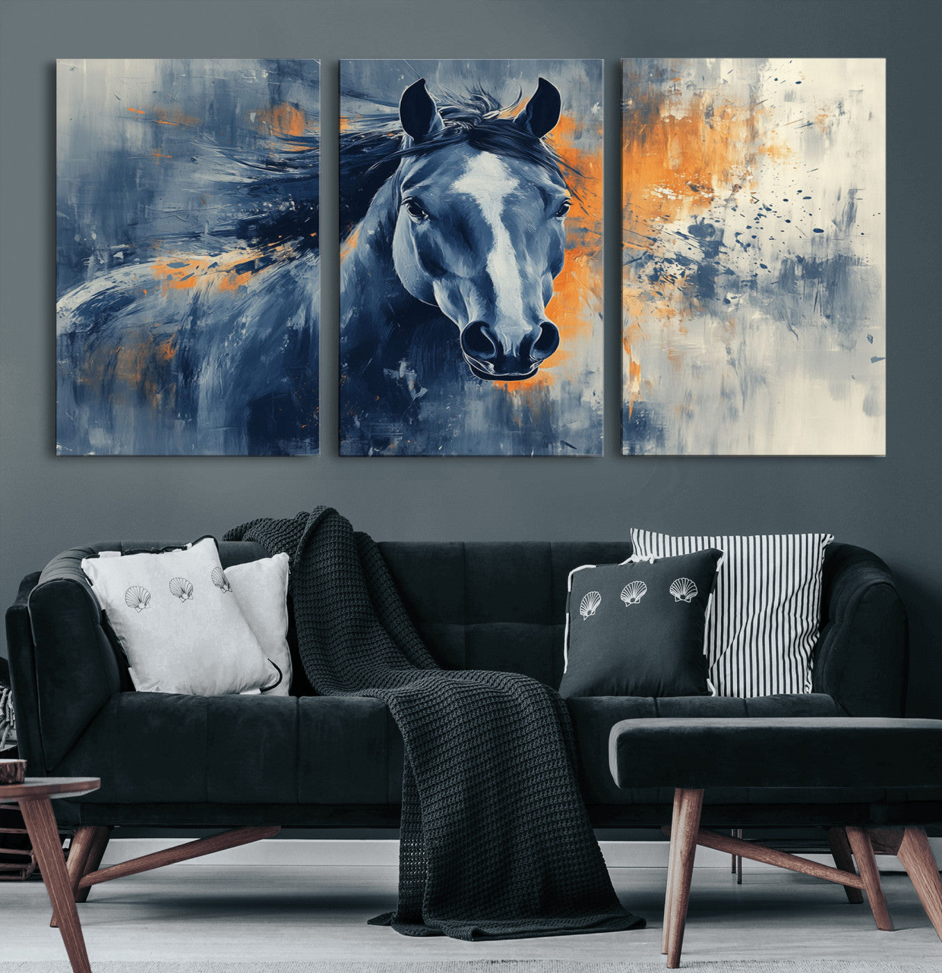 MGV-CV-60X30-3P - Abstract Blue Horse Wall Art Print Canvas | Horse Wall Art Print | Western Decor for Farmhouse |