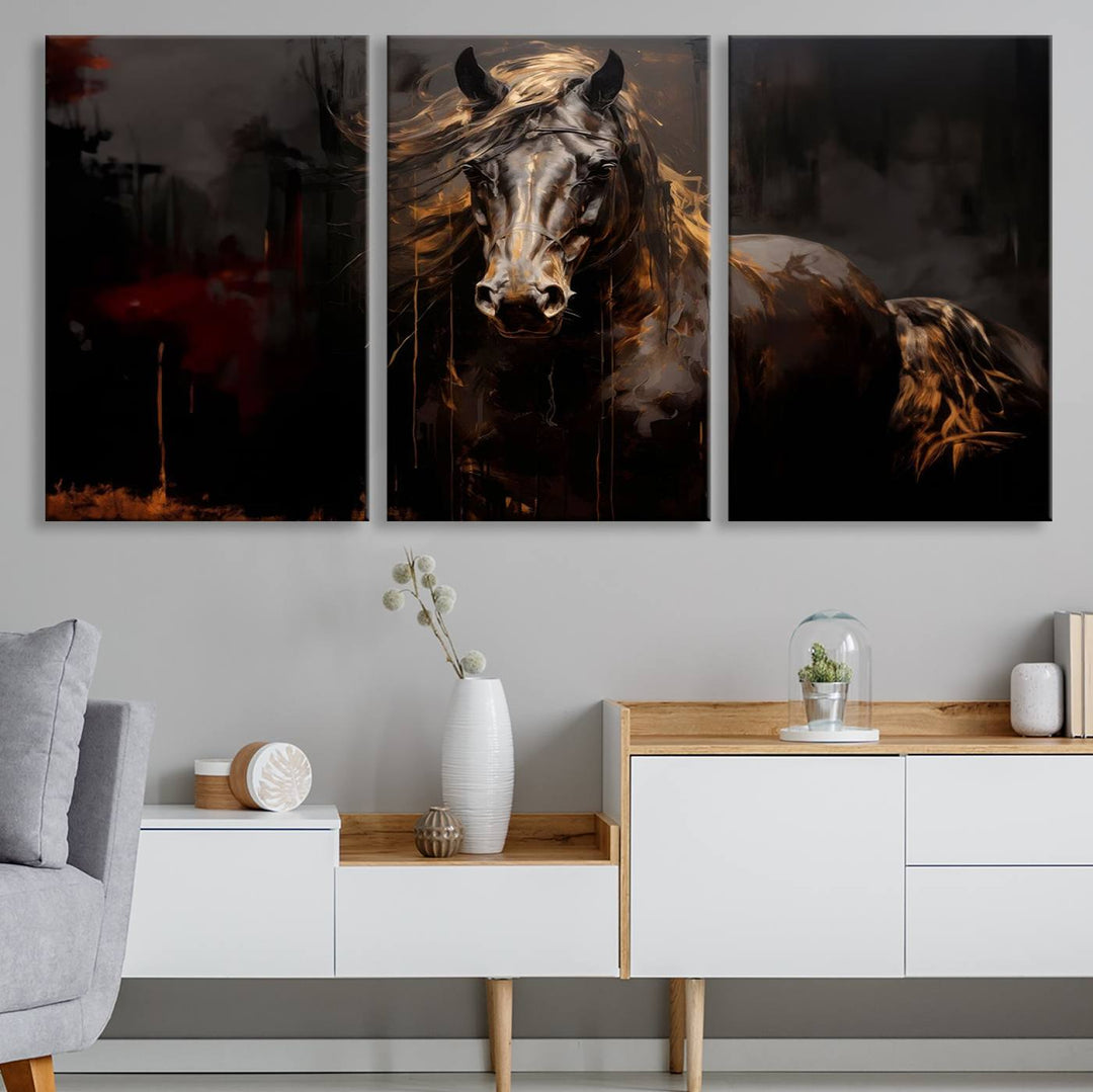 Abstract Black Horse Canvas Print | Abstract Equine Wall Art | Western Decor Print | Horse Lover Gift | Farmhouse & Cabin Wall Art