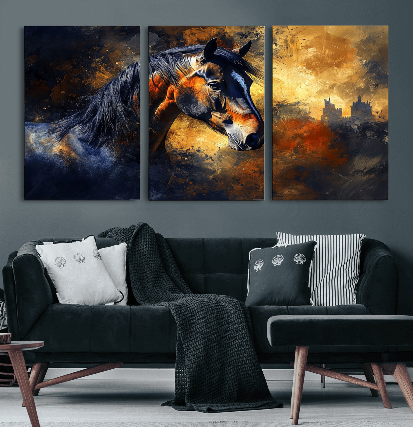 MGV-CV-60X30-3P - Abstract Horse Art Print - Abstract Canvas Wall Art | Perfect for Rustic Farmhouse, Modern, or