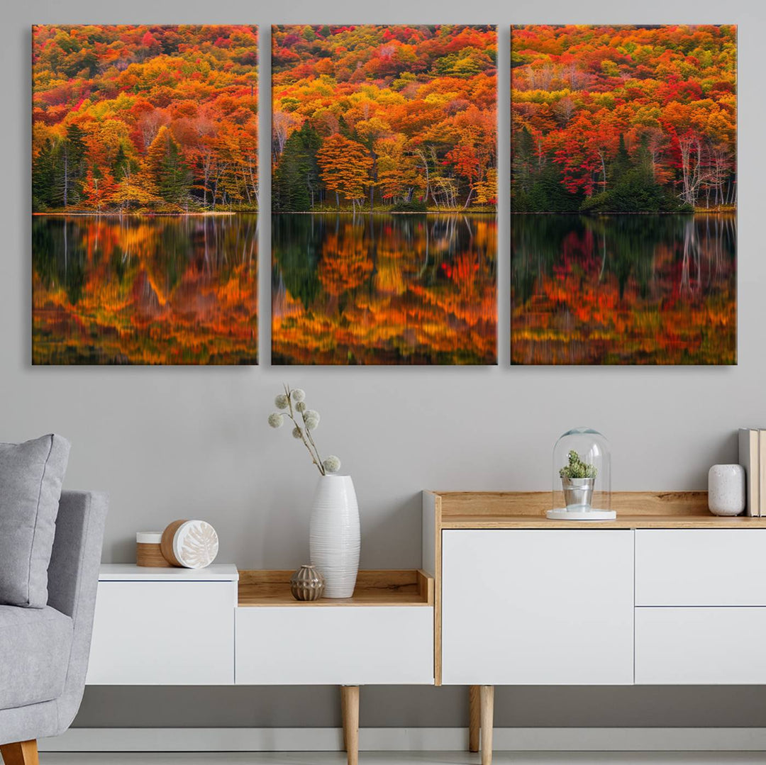 Autumn Reflection Canvas Print, Stunning Fall Foliage Wall Art, Serene Lake Landscape, Perfect Seasonal Decor Print