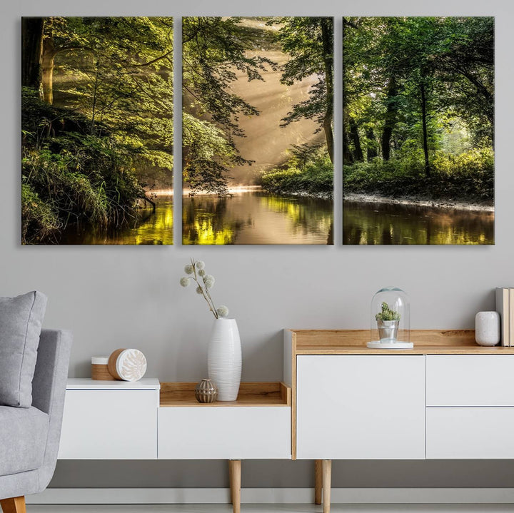 Forest River Landscape Wall Art | Ready to Hang Canvas Print | Perfect for Farmhouse Wall Decor, Cabin Wall Art, Nature-Inspired Home Décor