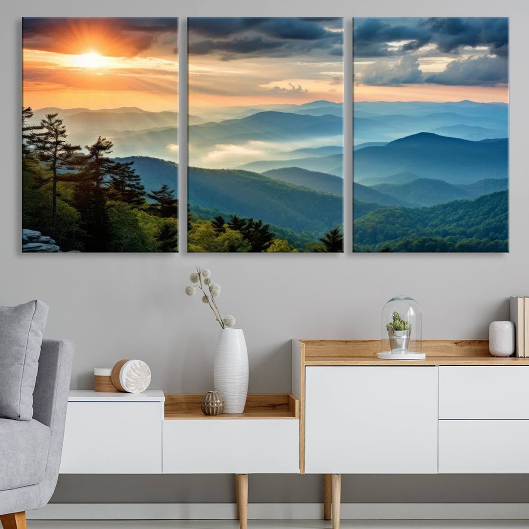 Sunrise Over Mountain Range Wall Art | Canvas Print Ready to Hang | Perfect for Farmhouse Wall Decor, Cabin Wall Art, Nature-Inspired Home