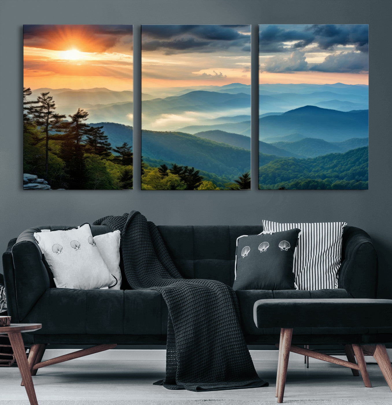 MGV-CV-60X30-3P - Sunrise Over Mountain Range Wall Art Canvas Print, Farmhouse Wall Decor, Cabin Wall Art