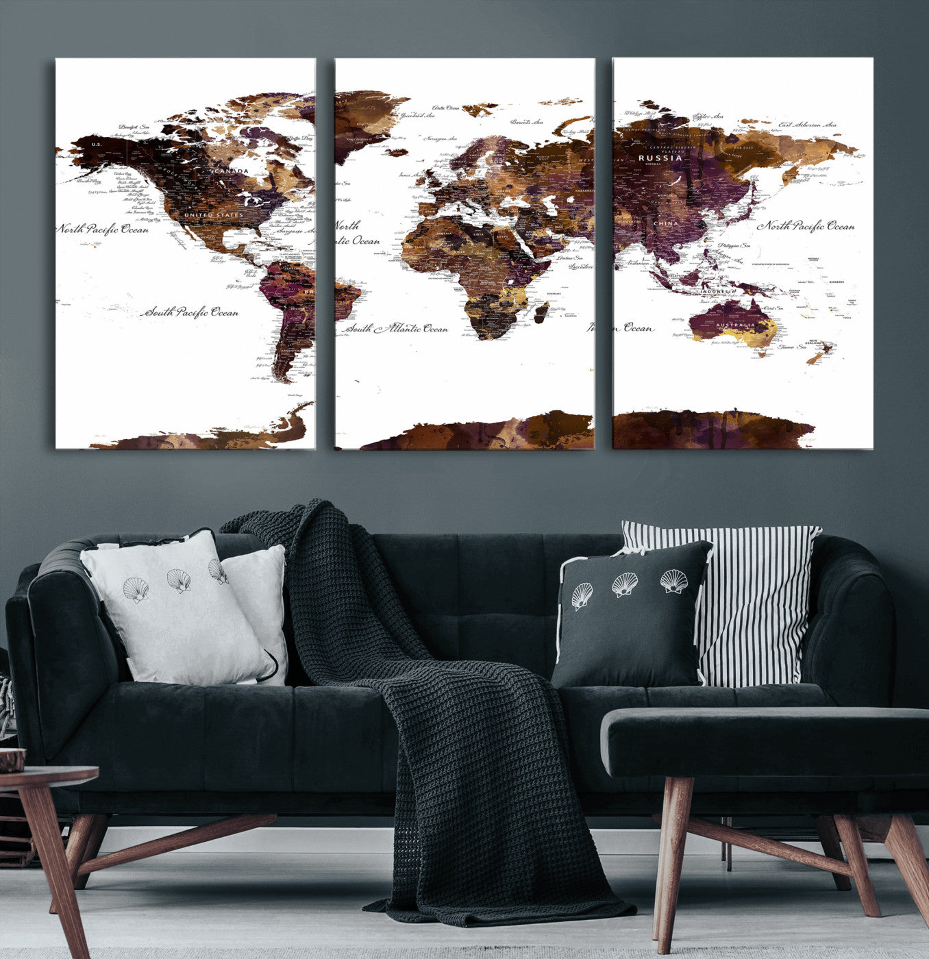 50611-MGV-CV-36X24 - Push Pin World Map Canvas Print – Framed Wall Art for Couples to Track Their Travels – Anniversary