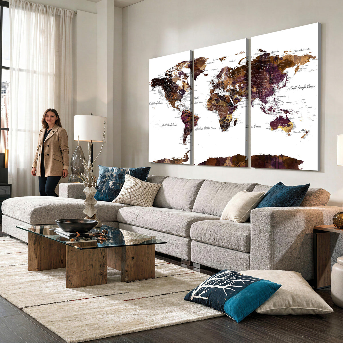 50611-PAN-FL-20X10 - World Map Canvas Print | Detailed Map of the World Wall Art