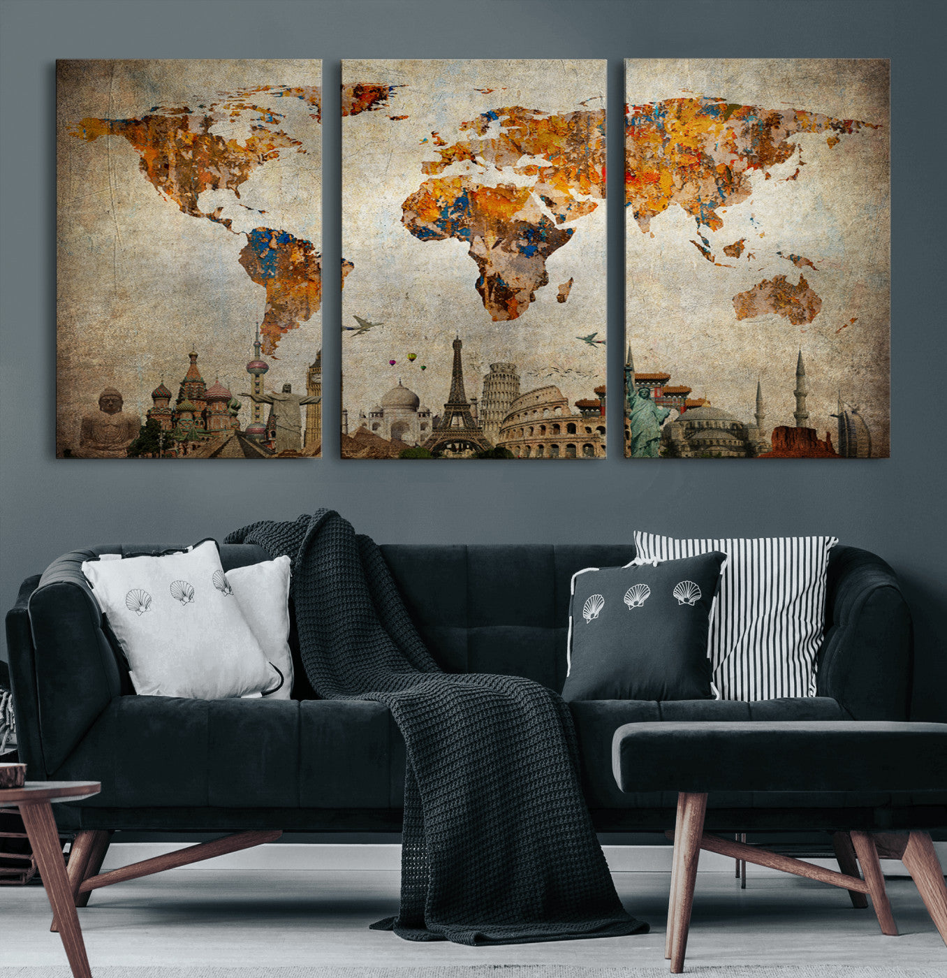 54918-MGV-CV-60X30-3P-Push Pin World Map Canvas Print – Travel Tracker Wall Art for Couples, Perfect Anniversary Gift for Home or Office Decor