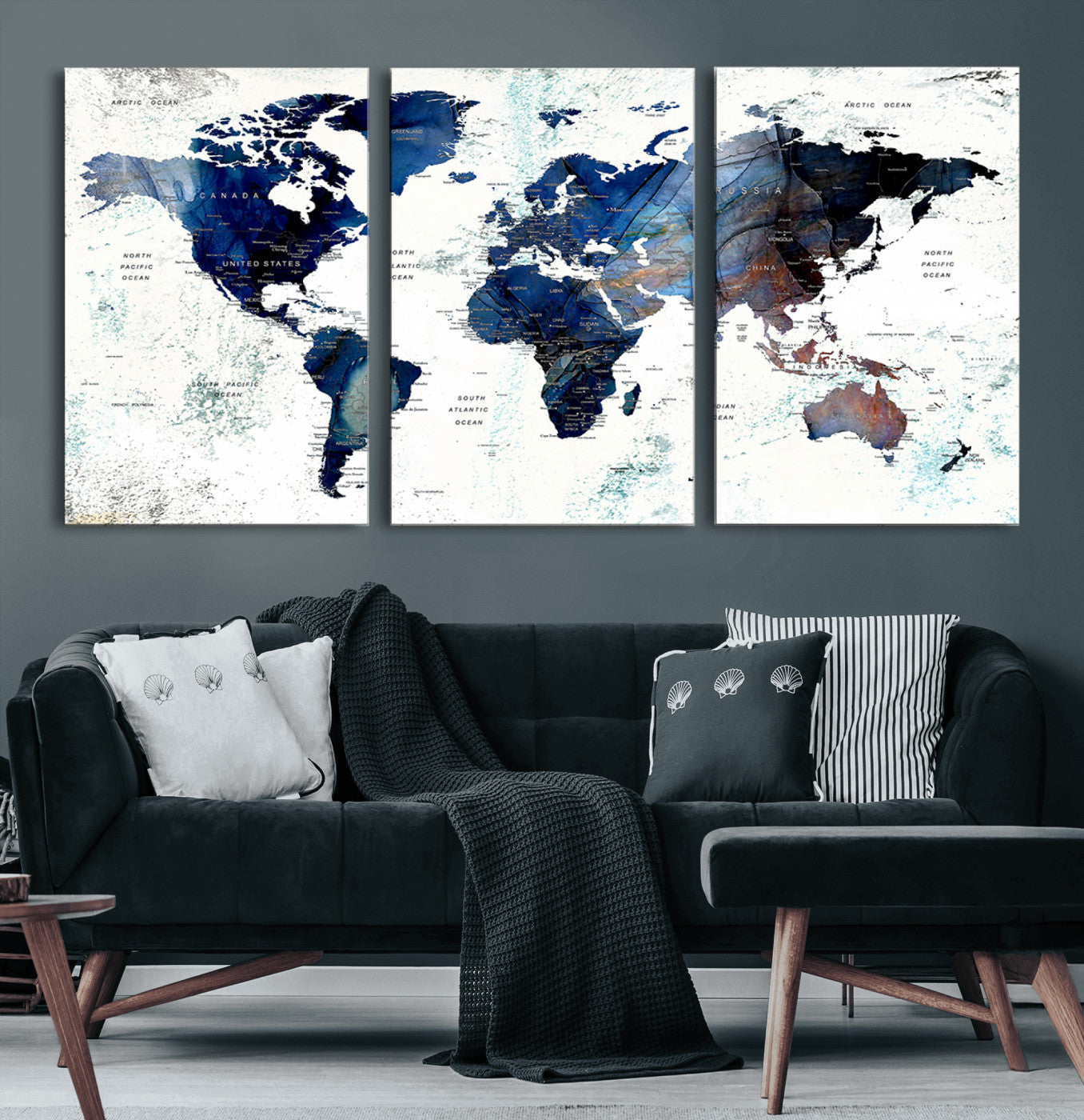 27071-MGV-CV-36X24-Push Pin World Map Canvas Print – Framed Wall Art for Couples to Track Their Travels – Anniversary Gift or Home Adventure Decor