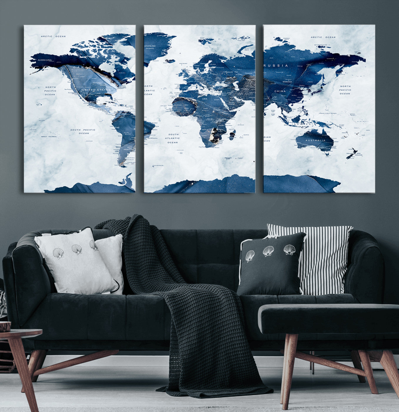 MGV-CV-60X30-3P - Push Pin World Map Canvas Print – Framed Wall Art for Couples to Track Their Travels – Anniversary