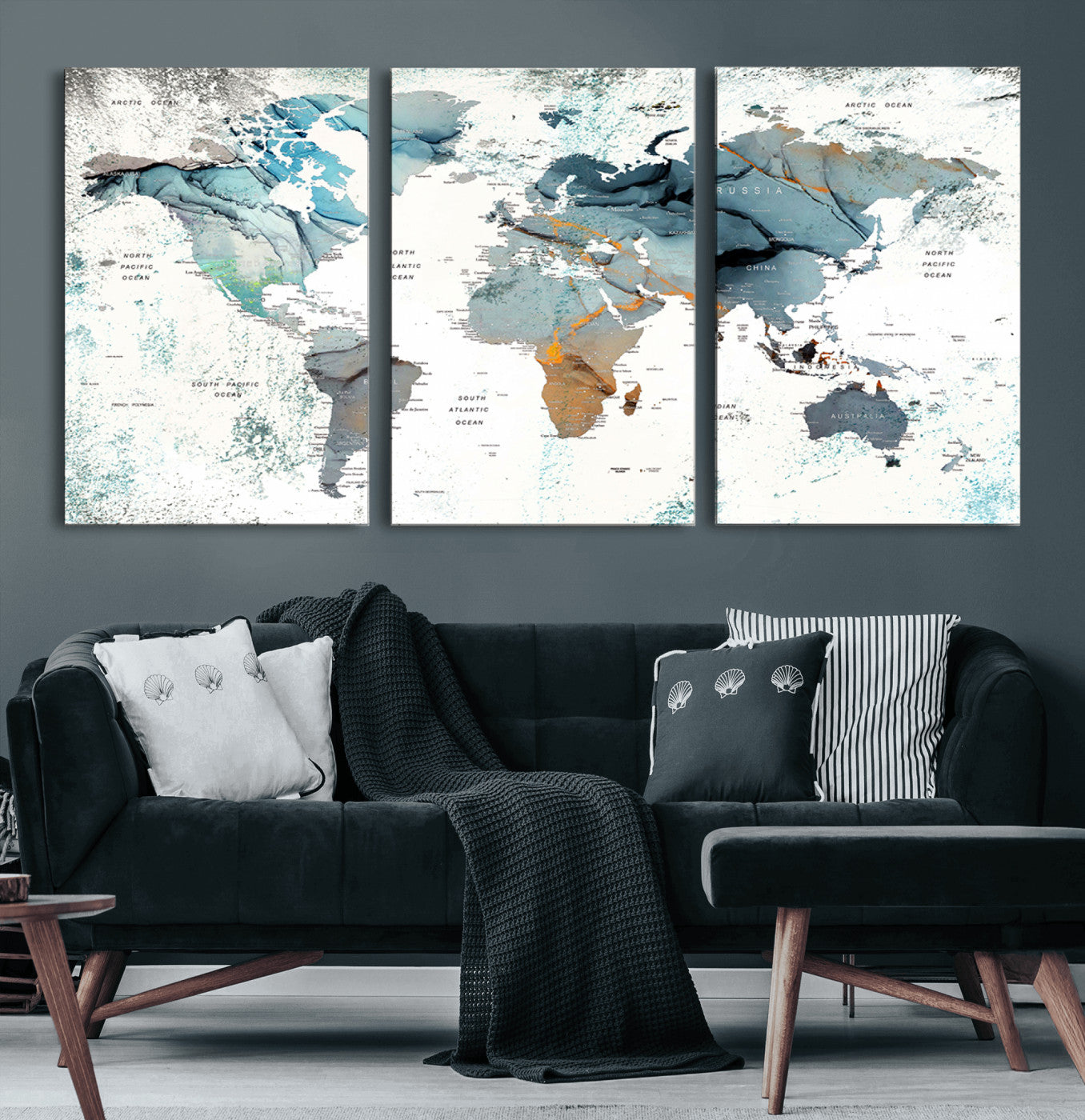 48730-MGV-CV-36X24-Push Pin World Map Canvas Print – Framed Wall Art for Couples to Track Their Travels – Anniversary Gift or Home Adventure Decor