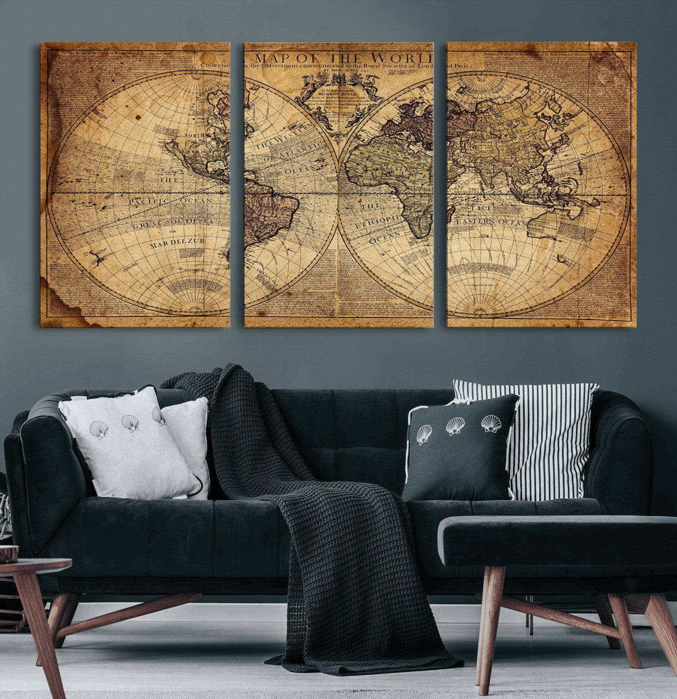 Ant1001-MGV-CV-36X24-Vintage World Map Wall Art Canvas – Antique Style Push Pin Travel Map, Framed Decorative Wall Decor for Home, Office